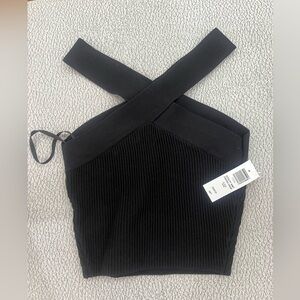 Aritzia Babaton Sculpt Knit Cross Crop Top Black XXS/2XS - Brand N…